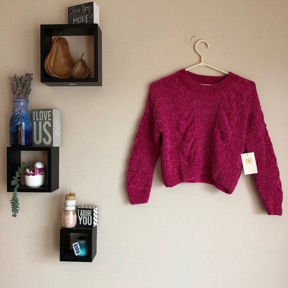 Pink Plush Cropped Sweater by Luv Lane. Super Cozy and Stylish! - Picture 7 of 16